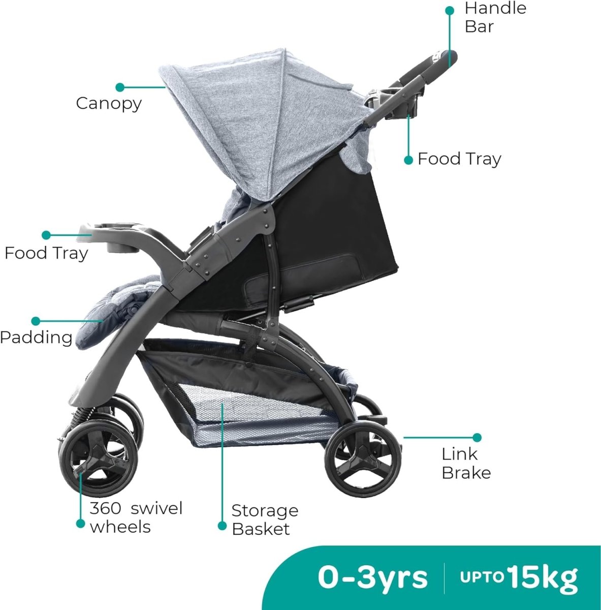 Moon Aria Stroller Dark Grey - MNNPRMT47