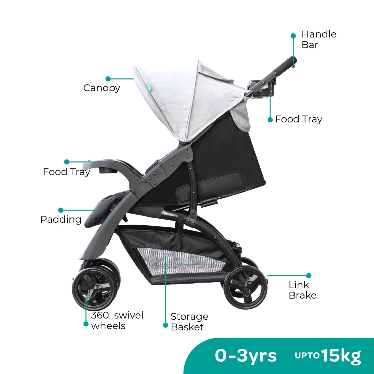 Moon Aria Stroller Lite Grey - MNNPRMT49