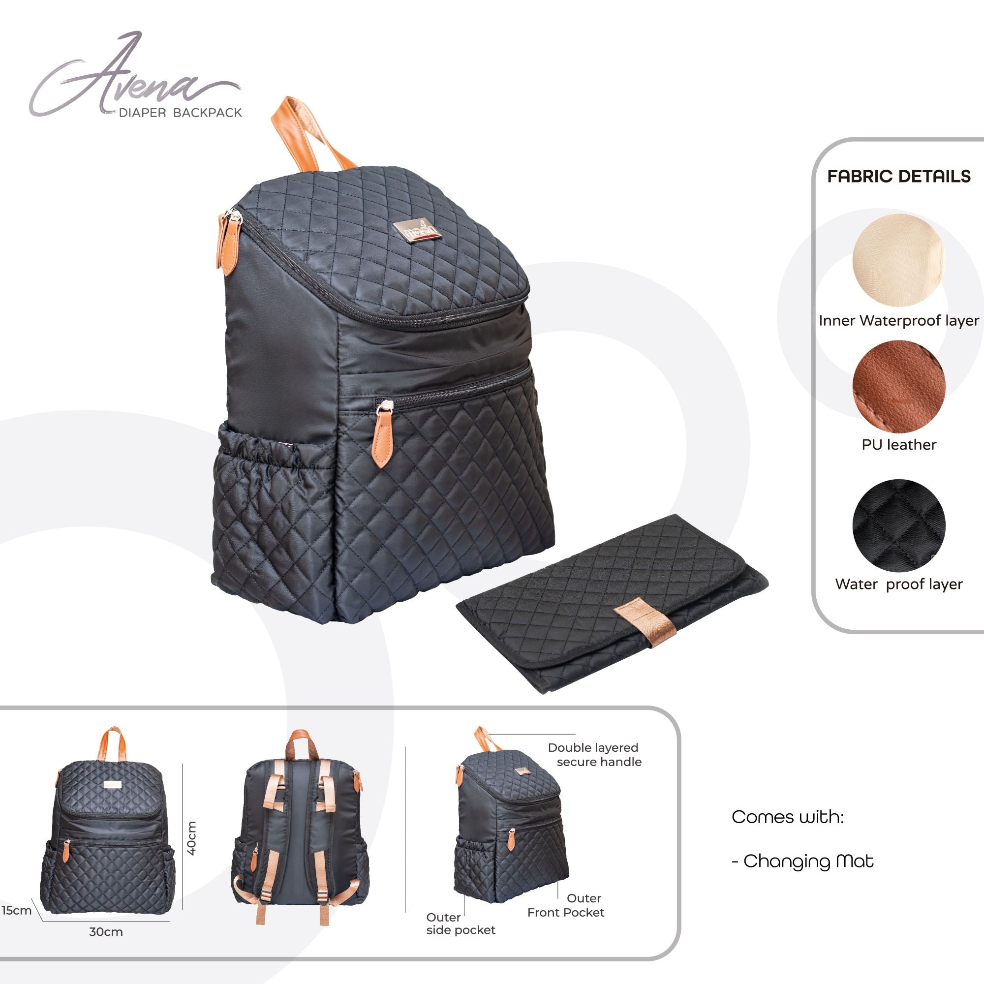 Moon Avena Diaper Bags Dark Grey Birth to Adult - MNNDBMT02