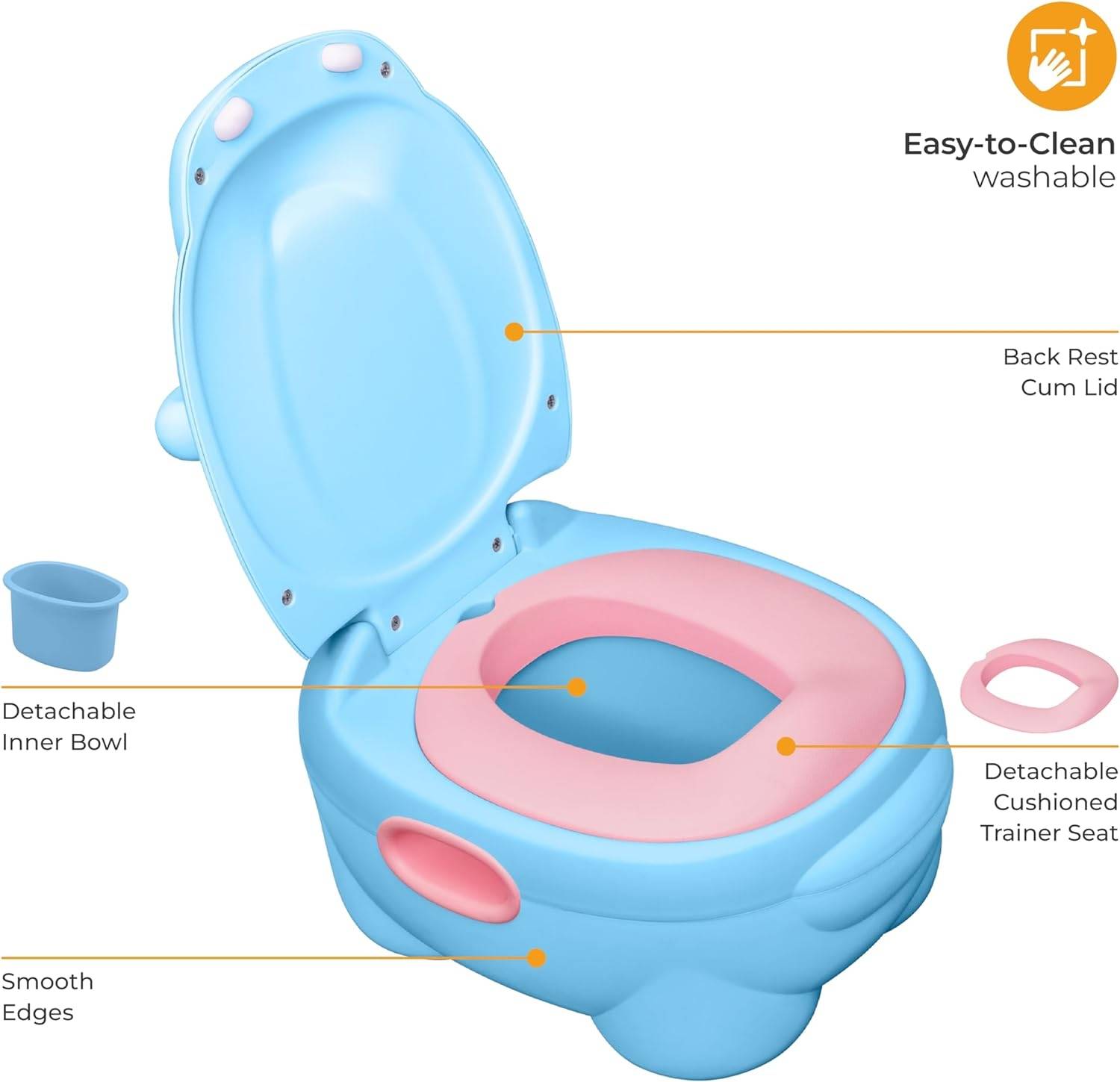 Moon Baby potty with PU Cushion Potty Training Blue Hippo - MNNSPT04