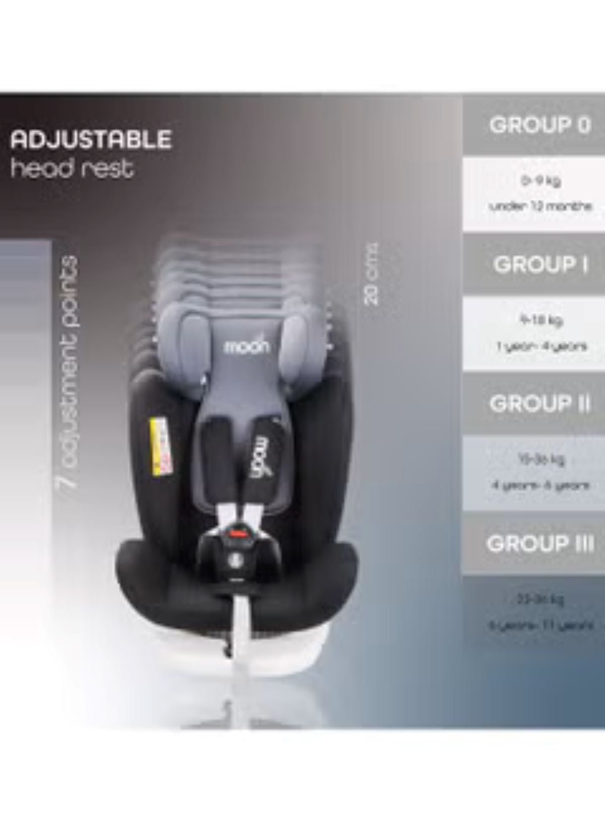 Moon Gyro Car Seat Black Birth to 12 Years - MNNCSMT02