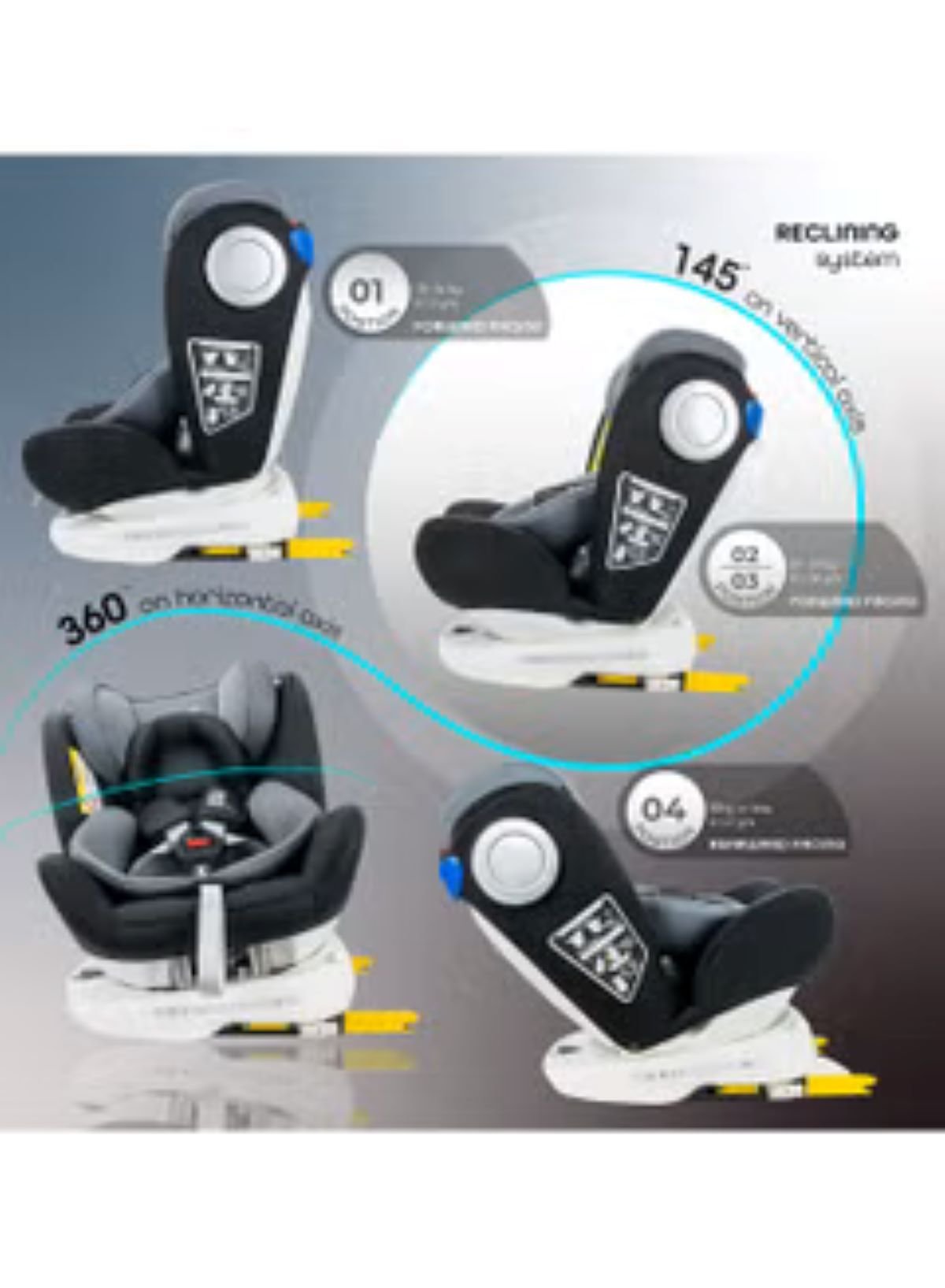 Moon Gyro Car Seat Black Birth to 12 Years - MNNCSMT02