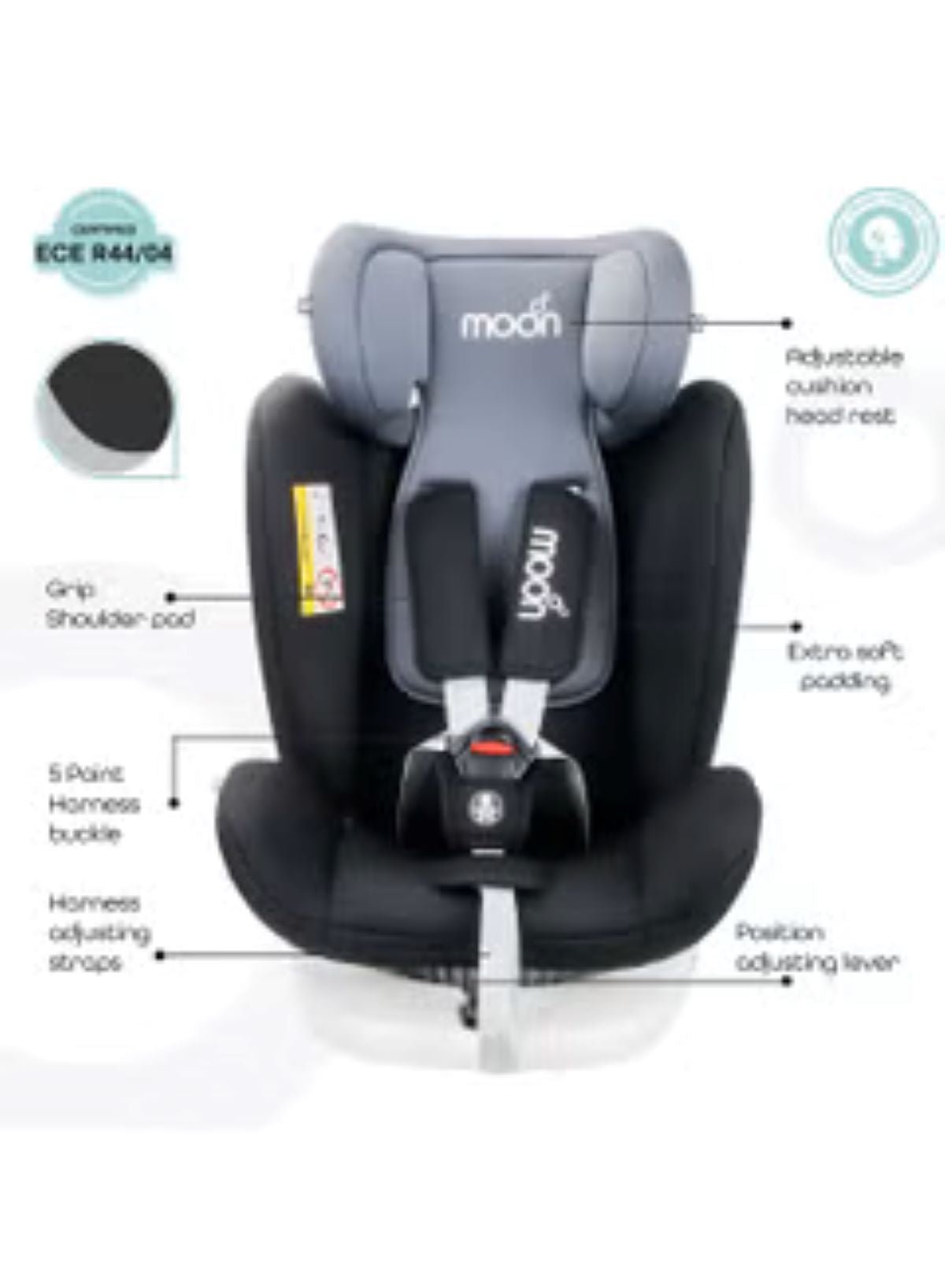 Moon Gyro Car Seat Black Birth to 12 Years - MNNCSMT02