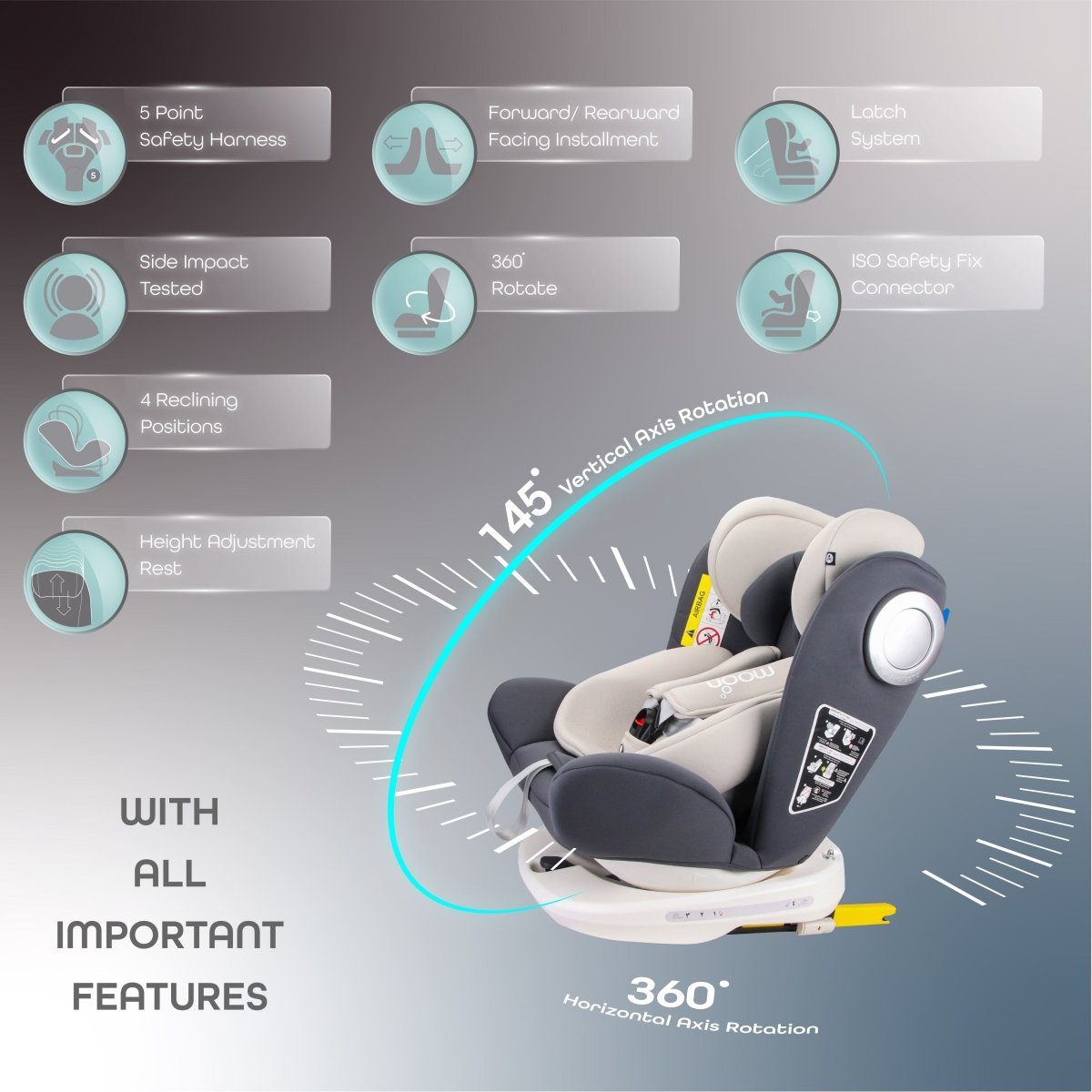 Moon Gyro Car Seat Grey - MNNCSMT03