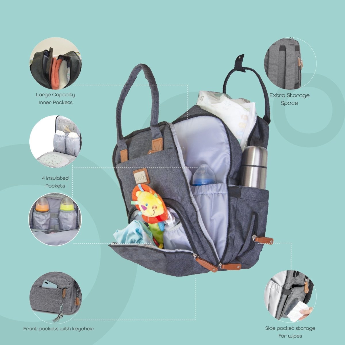 Moon Kary Me Diaper Bags Dark Grey - MNADBDG04
