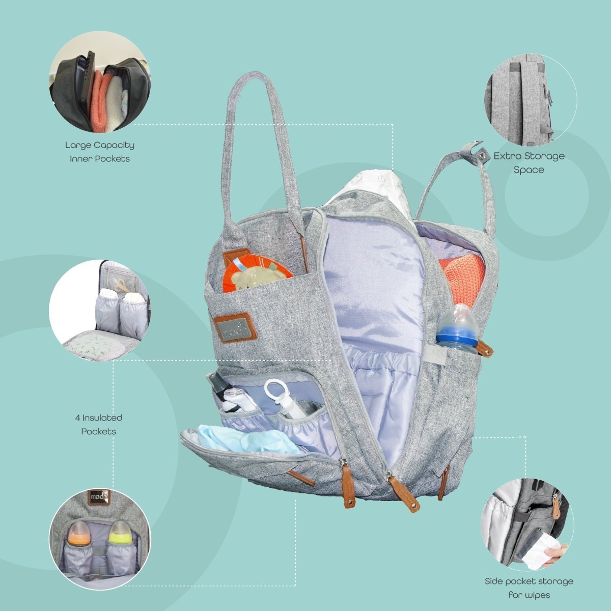 Moon Kary Me Diaper Bags Grey - MNADBGY03