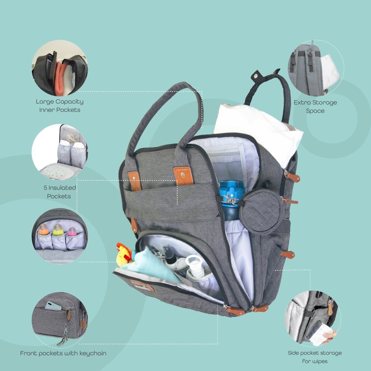 Moon KaryMe with pacifier case Diaper Bags Dark Grey - MNADBDG02
