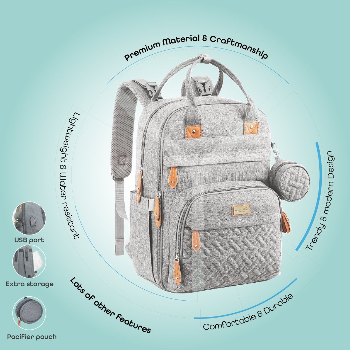 Moon KaryMe with pacifier case Diaper Bags Grey - MNADBGY01