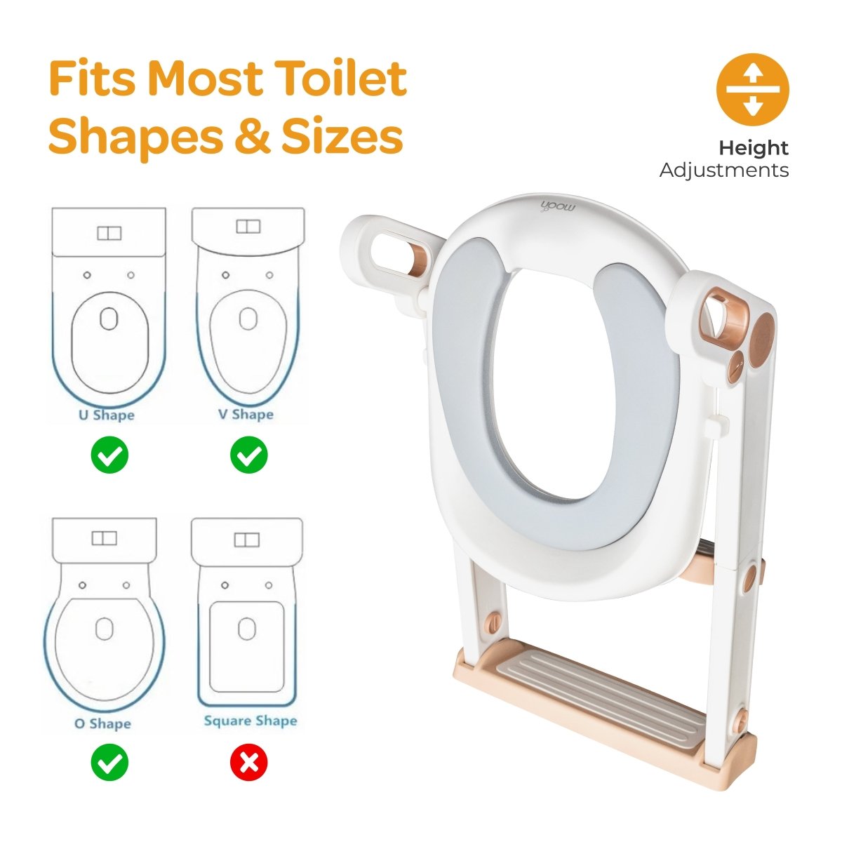 Moon Kids Step Stool Potty Trainer Seat Potty Training White and gold - MNNSPT06