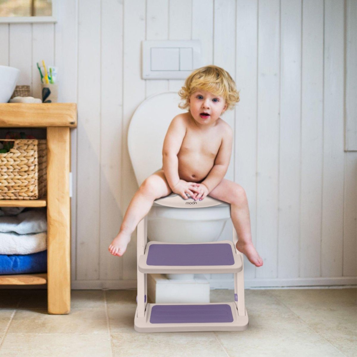 Moon Kids Step Stool Potty Trainer Seat Potty Training White and gold - MNNSPT06