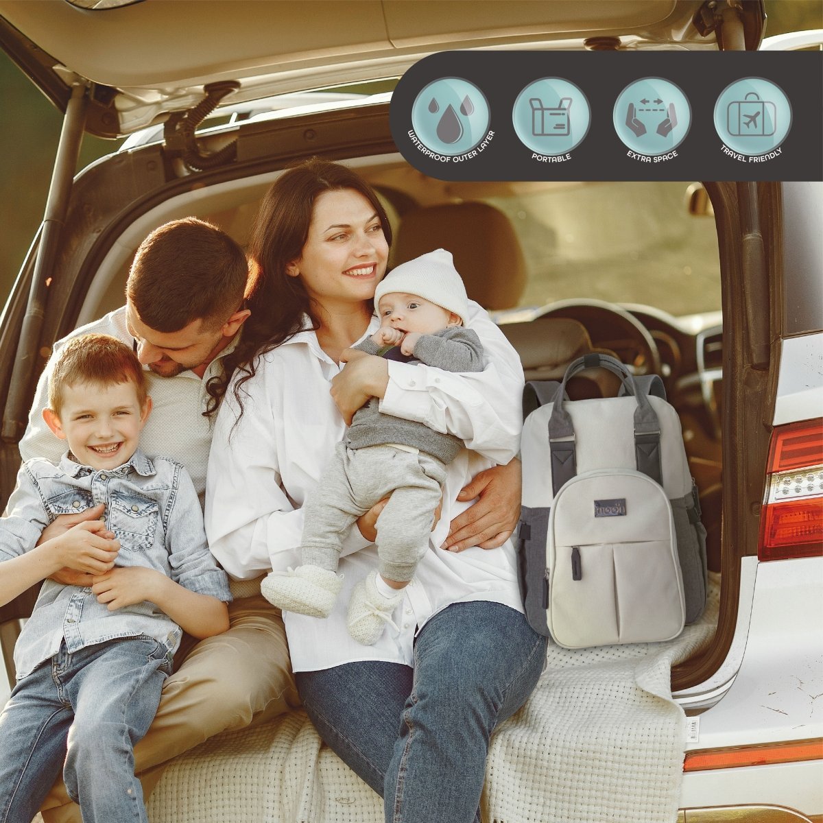 Moon Luca Diaper Bags White & Grey - MNNDBMT05