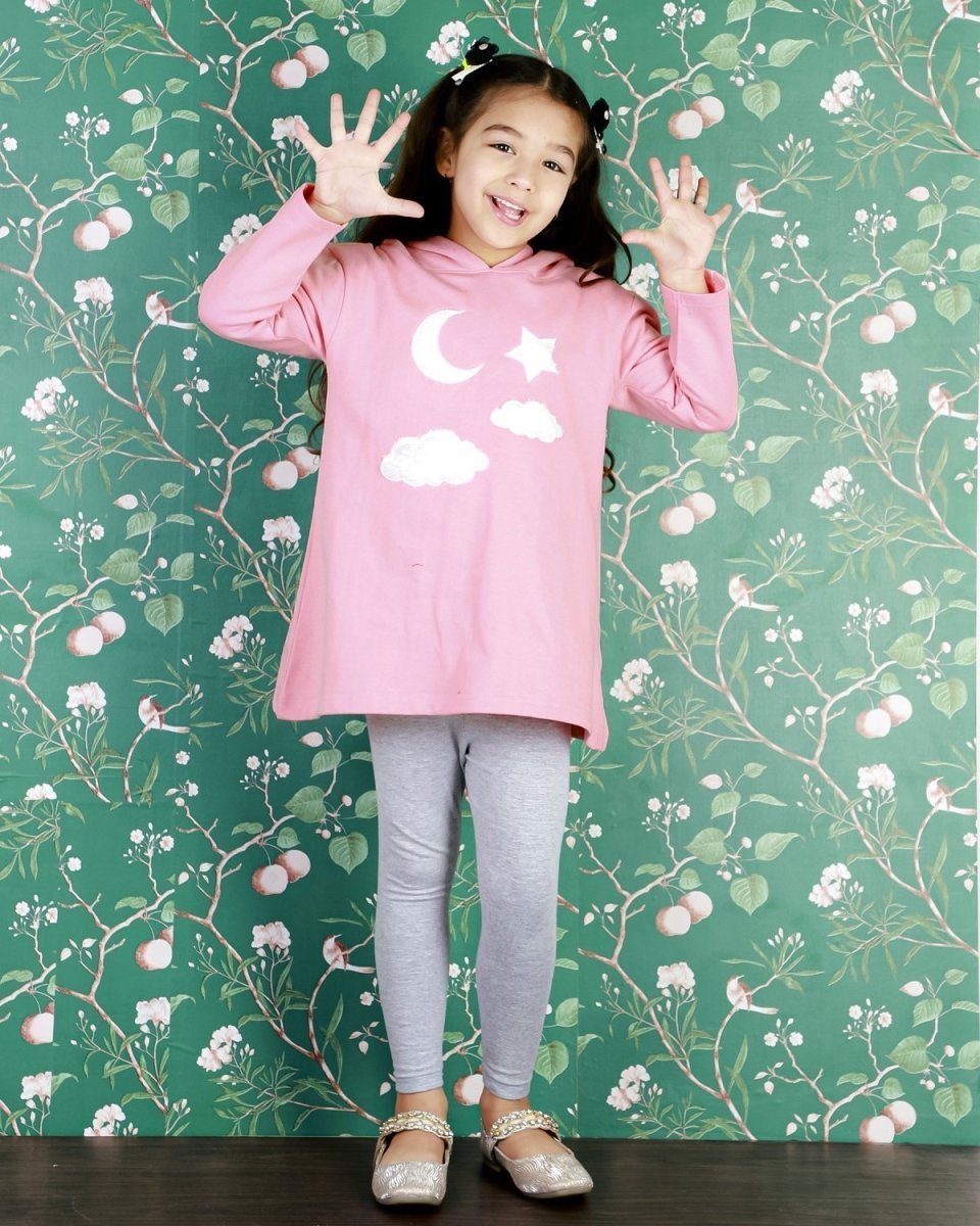 Moon Magic Girls Hooded Sweater Dress with Grey Leggings - WNCL-HL-MNMG-0-6