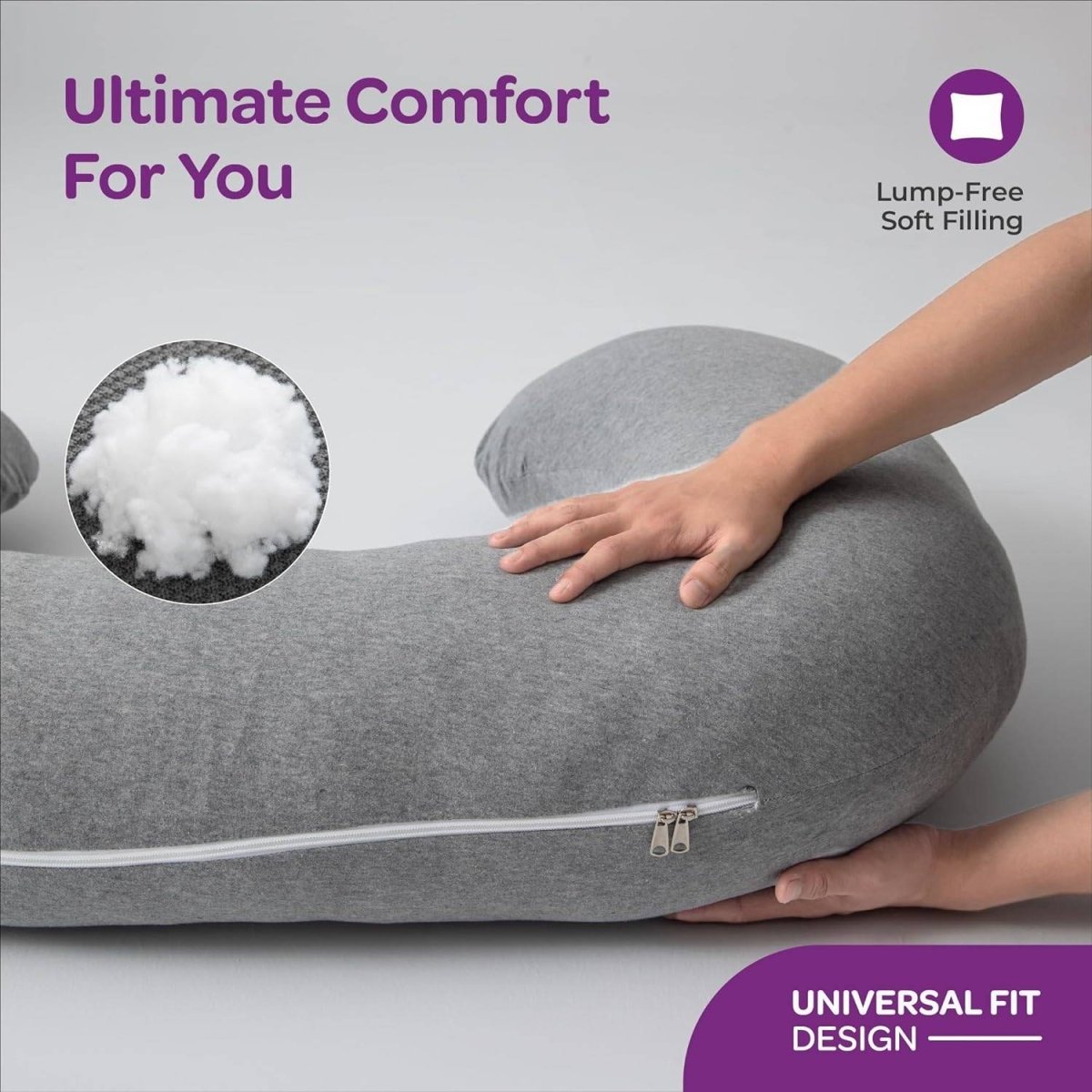 Moon Organic C Shaped Maternity Pillow Maternity Accessories Lite Grey Adult - MNSMPMT12