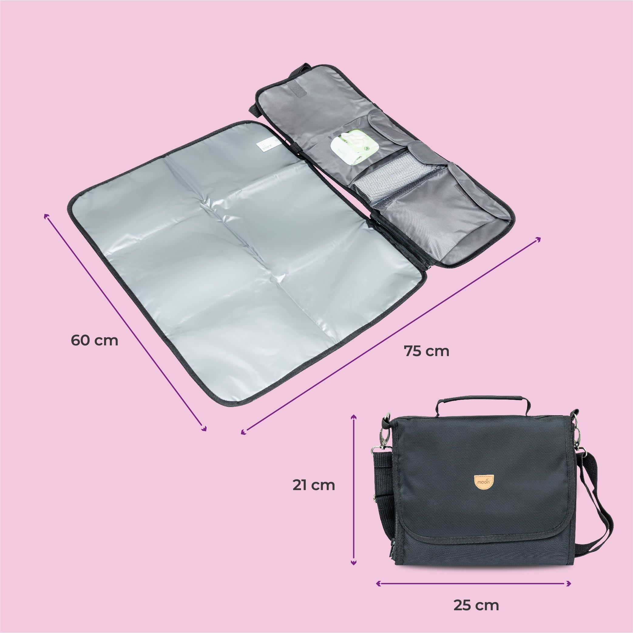 Moon Portable Diaper Changing Station Diaper Changing Kits Black Twill - MNNSCHMS05