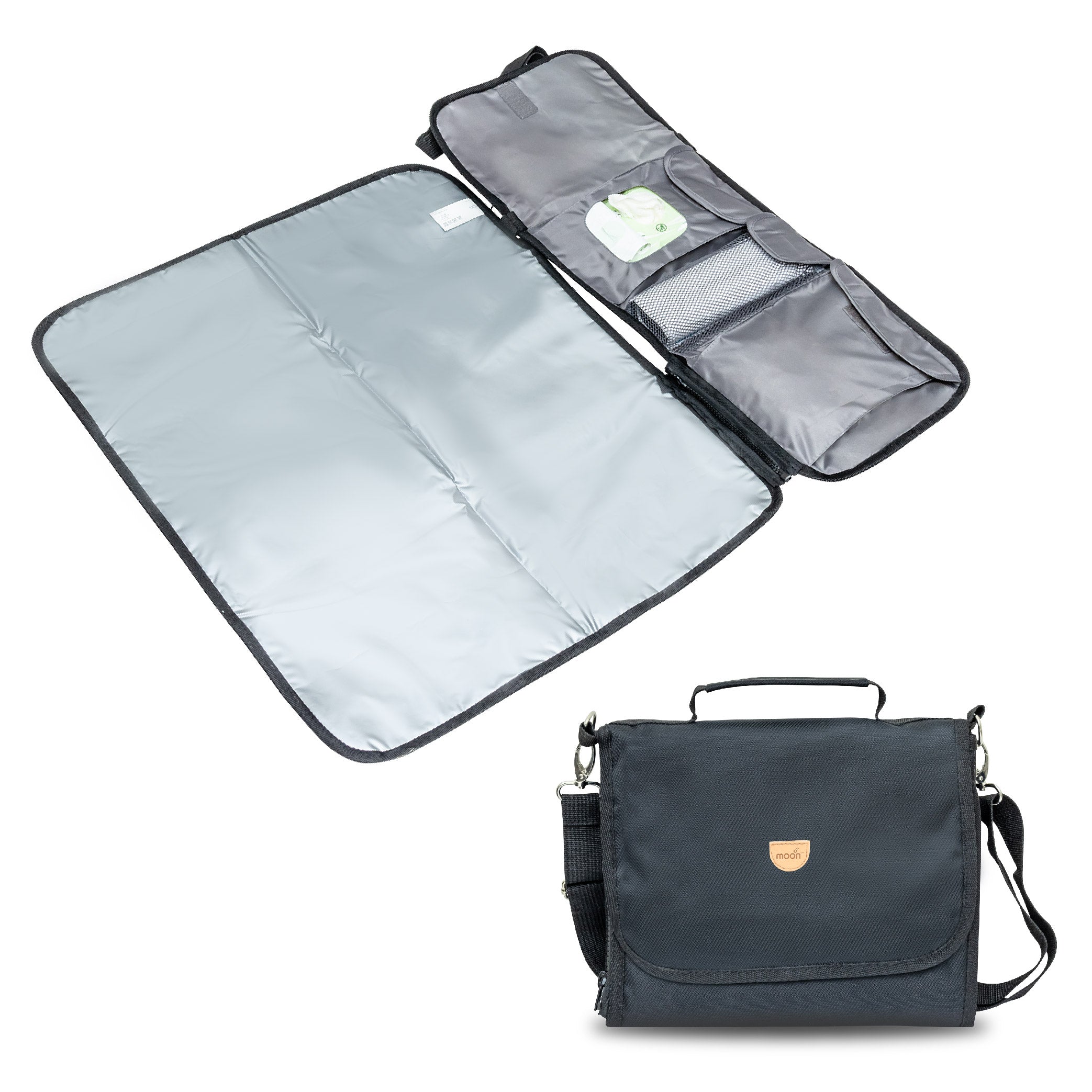 Moon Portable Diaper Changing Station Diaper Changing Kits Black Twill - MNNSCHMS05