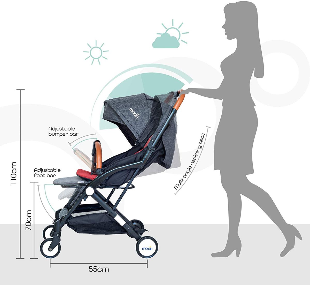 Moon Ritzi Stroller Red Birth to 18 kg - MNBGSBR06