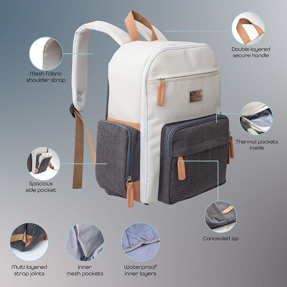 Moon Rocco Diaper Bags White & Grey - MNNDBMT06