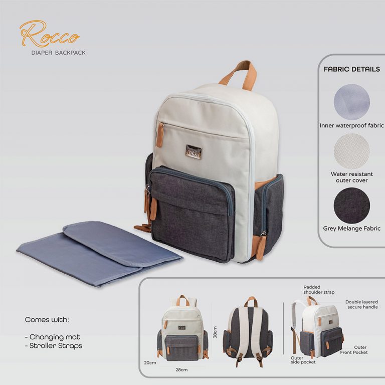 Moon Rocco Diaper Bags White & Grey - MNNDBMT06