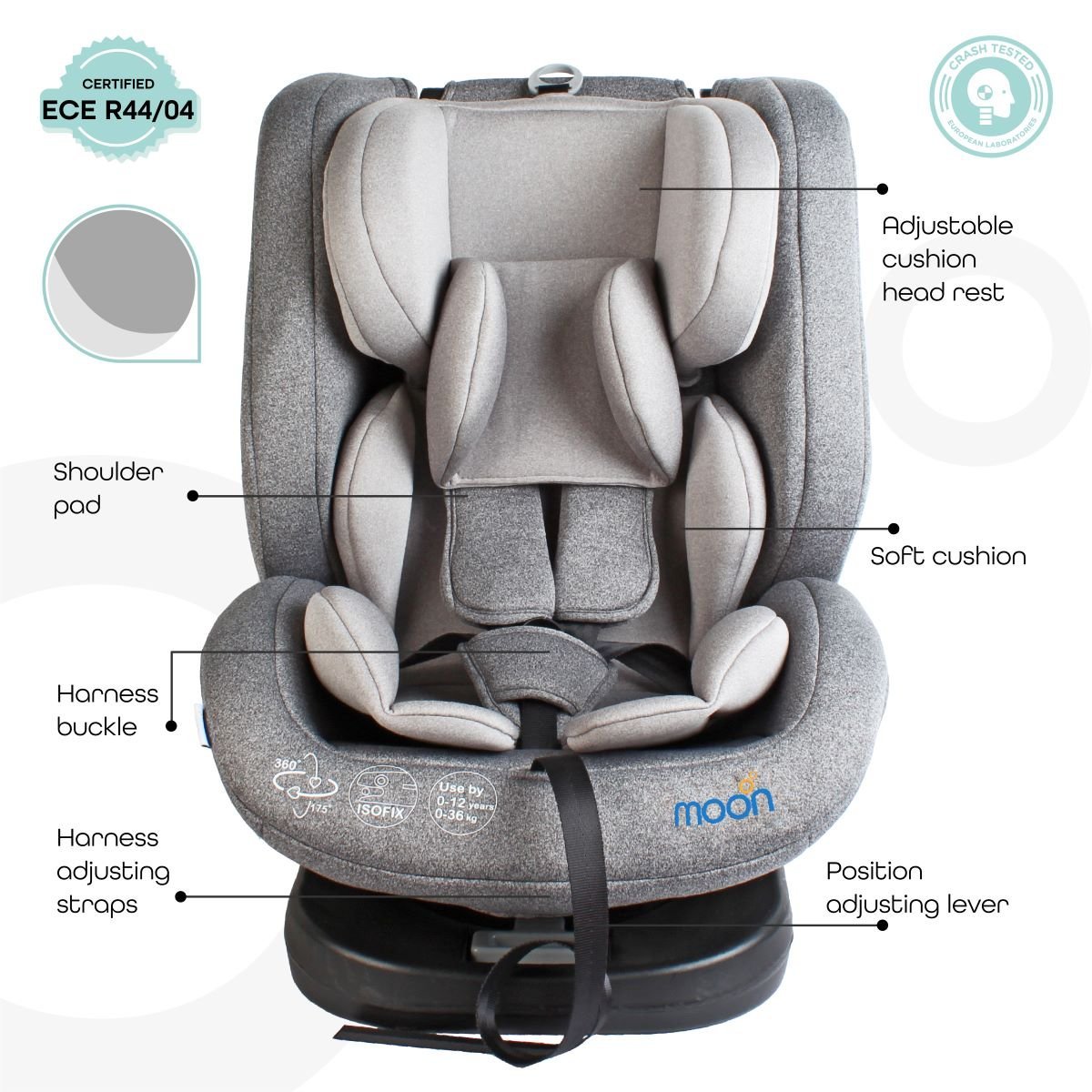 Moon Rover Car Seat Grey Birth to 12 Years - MNBGCGY07