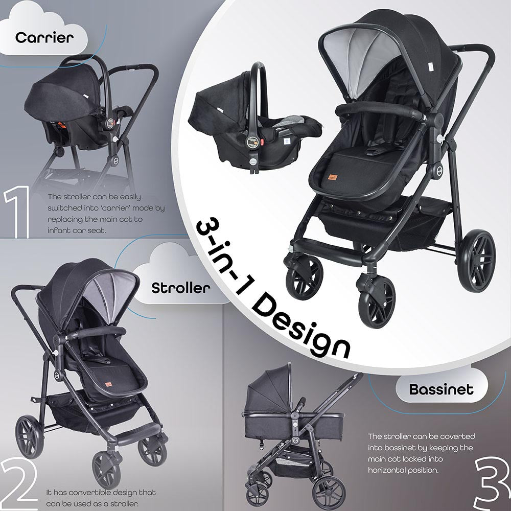 Moon Tres 3in1 Travel System Black - MNNPRMT22