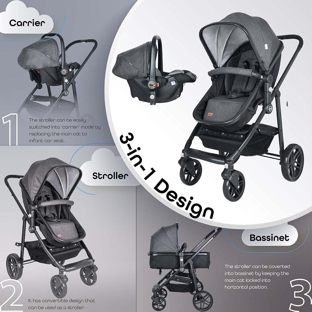 Moon Tres 3in1 Travel System Dark Grey Birth to 15 kg - MNNPRMT24