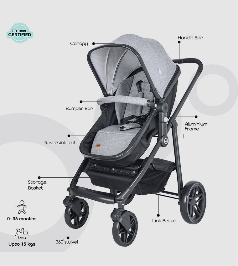 Moon Tres 3in1 Travel System Lite Grey Birth to 15 kg - MNNPRMT23