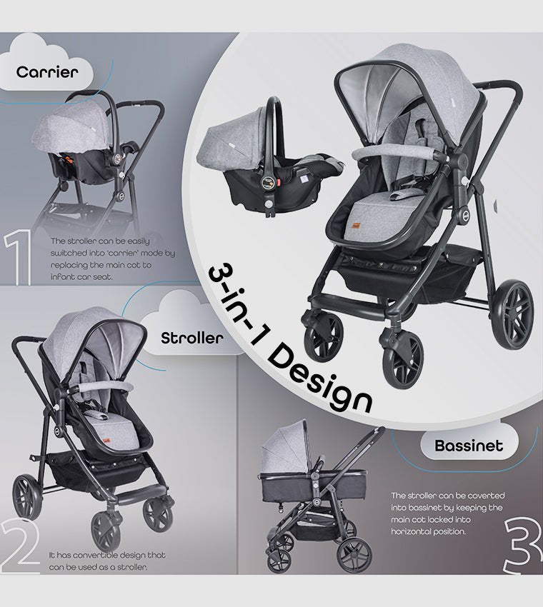 Moon Tres 3in1 Travel System Lite Grey Birth to 15 kg - MNNPRMT23