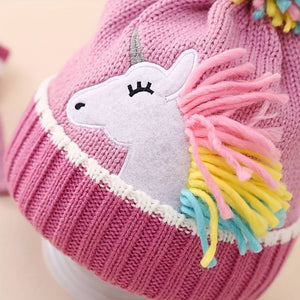 Muave Frill Unicorn Winter Cap Beanie & matching Gloves, 2 pcs set, 3yrs- 8yrs - Little Surprise BoxMuave Frill Unicorn Winter Cap Beanie & matching Gloves, 2 pcs set, 3yrs- 8yrs