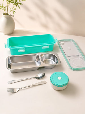 Mulberro 2-Compartment Kids Stainless Steel Lunch Box | Leak-Proof | Fork, Spoon & Sauce Container Included - Baby Food & Storage