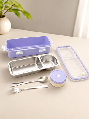 Mulberro 2-Compartment Stainless Steel Kids Lunch Box | Leak-Proof | Sauce Container | Fork & Spoon Included - Baby Food & Storage