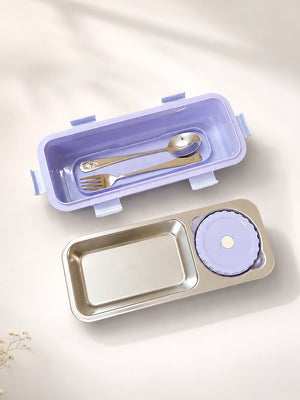 Mulberro 2-Compartment Stainless Steel Kids Lunch Box | Leak-Proof | Sauce Container | Fork & Spoon Included - Baby Food & Storage