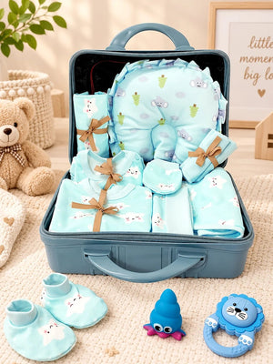 Mulberro 22Pcs Pure Cotton Welcome Baby Gift Set with Blue Suitcase 0-3M - Gifts & Gift Sets