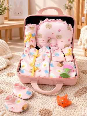 Mulberro 22Pcs Pure Cotton Welcome Baby Gift Set with Pink Suitcase 0-3M - Gifts & Gift Sets