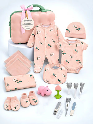 Mulberro 23Pcs Pure Cotton Welcome Baby Gift Set with Pink Suitcase 0-3M - Gifts & Gift Sets