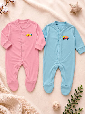 Mulberro 27Pcs Pure Cotton Newborn Twins Gift Set with Pink & Blue Cane Basket 0-6M - Gifts & Gift Sets