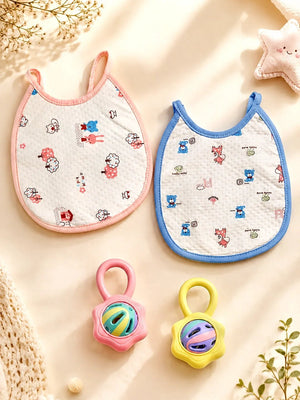 Mulberro 27Pcs Pure Cotton Newborn Twins Gift Set with Pink & Blue Cane Basket 0-6M - Gifts & Gift Sets
