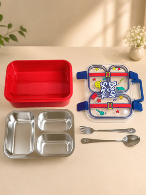 Mulberro 3-Compartment Kids Lunch Box | Stainless Steel | Leak-Proof | Fork & Spoon Included - Insulated lunch bag