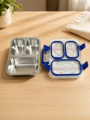 Mulberro 3-Compartment Kids Lunch Box | Stainless Steel | Leak-Proof | Fork & Spoon Included - Insulated lunch bag
