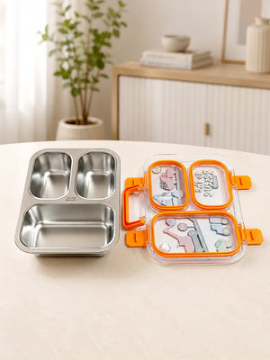 Mulberro 3-Compartment Kids Lunch Box | Stainless Steel Tray | Leak-Proof | Fork & Spoon Included - Insulated lunch bag