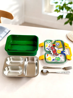 Mulberro 3-Compartment Kids Lunch Box | Stainless Steel Tray | Leak-Proof | Spoon & Fork Included - Insulated lunch bag