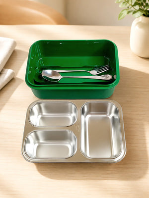Mulberro 3-Compartment Kids Lunch Box | Stainless Steel Tray | Leak-Proof | Spoon & Fork Included - Insulated lunch bag