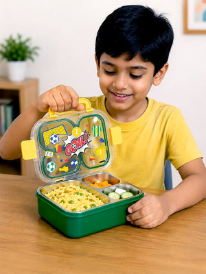 Mulberro 3-Compartment Kids Lunch Box | Stainless Steel Tray | Leak-Proof | Spoon & Fork Included - Insulated lunch bag