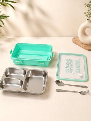 Mulberro 3-Compartment Kids Stainless Steel Lunch Box | Leak-Proof | Fork & Spoon Included - Baby Food & Storage
