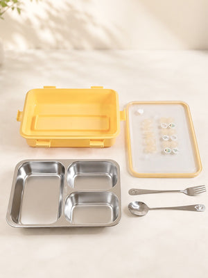 Mulberro 3-Compartment Kids Stainless Steel Lunch Box | Leak-Proof | Fork & Spoon Included - Baby Food & Storage
