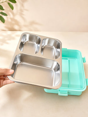 Mulberro 3-Compartment Kids Stainless Steel Lunch Box | Leak-Proof | Fork & Spoon Included - Baby Food & Storage