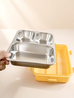 Mulberro 3-Compartment Kids Stainless Steel Lunch Box | Leak-Proof | Fork & Spoon Included - Baby Food & Storage