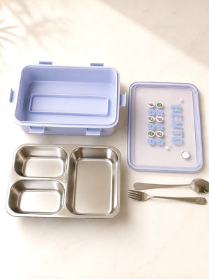Mulberro 3-Compartment Kids Stainless Steel Lunch Box | Leak-Proof | Fork & Spoon Included - Baby Food & Storage
