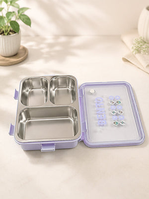 Mulberro 3-Compartment Kids Stainless Steel Lunch Box | Leak-Proof | Fork & Spoon Included - Baby Food & Storage