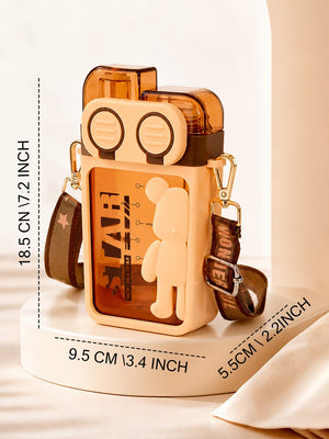 Mulberro 3D Bear Kids Water Bottle — 450ml | Dual Flip Top, Straw & Shoulder Strap - Water Bottle