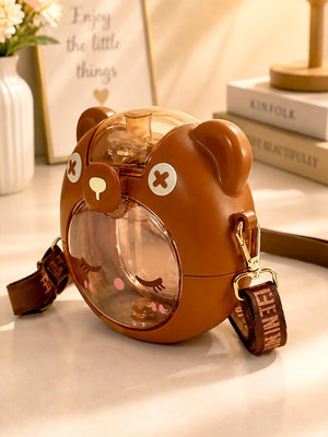 Mulberro 3D Bear Kids Water Bottle — 630ml | Flip Lid, Straw & Crossbody Strap - Water Bottle